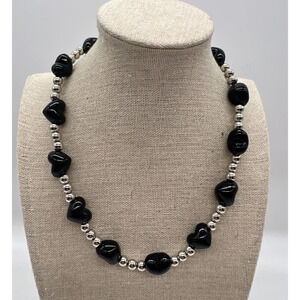 Retro Y2K 90s Black Acrylic Heart Beaded‎ Necklace Kitsch Skater Punk